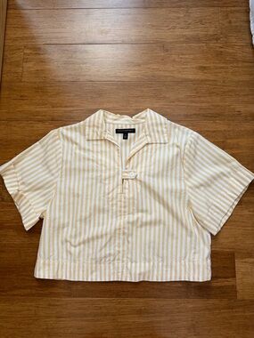 Banana Republic Cropped Yellow and White Striped Short-Sleeve Polo Shirt